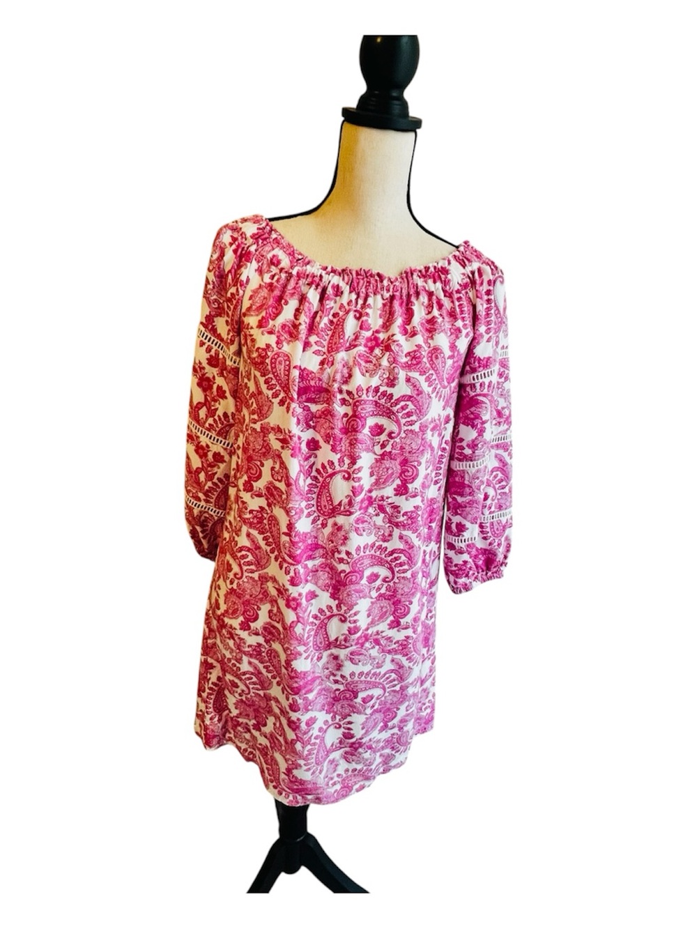 Stella Parker Pink Paisley Off-Shoulder Women's Knee Length Dress M
